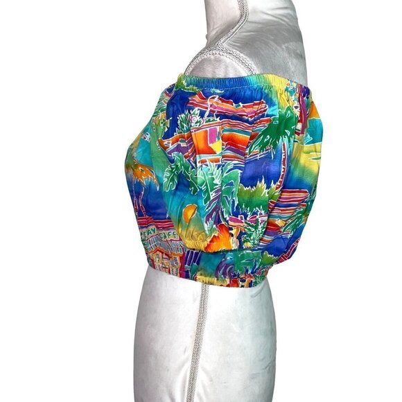 Explosive Womens Crop Top Size Small Vintage Tropical Print Off The Shoulder USA - Picture 8 of 13